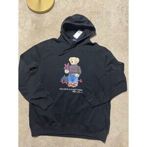 Polo Ralph Lauren XLT Big & Tall Black Holiday Gift Bear Bear Fleece Hoodie NWT
